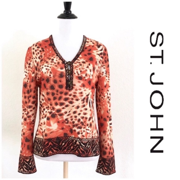 St. John Sport Animal Print Sweater Top - Picture 3 of 8